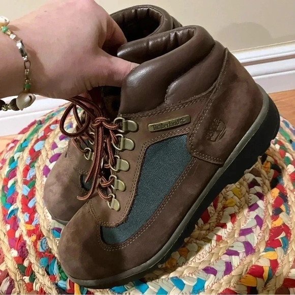 Timberland vintage  brown leather green hiking shoes boots - Picture 4 of 7